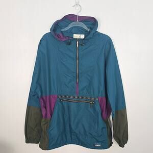 Vintage 90s LL Bean Colorblock Pullover Anorak Hooded Half-Zip Men’s Made USA L